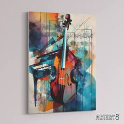 "Artery8 Abstract Notes Violin & Piano Canvas Wall Art Print - Size: W18"" x H24""" - thumbnail 2