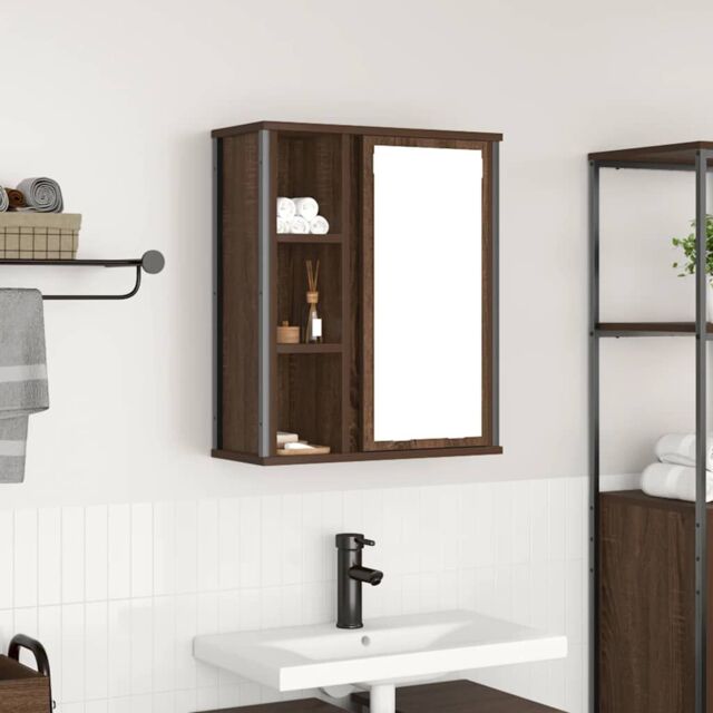 Berkfield Home Bathroom Wall Cabinet with Mirror Brown Oak 50x21x60 cm - Size: 50 x 21 x 60 cm - image 1