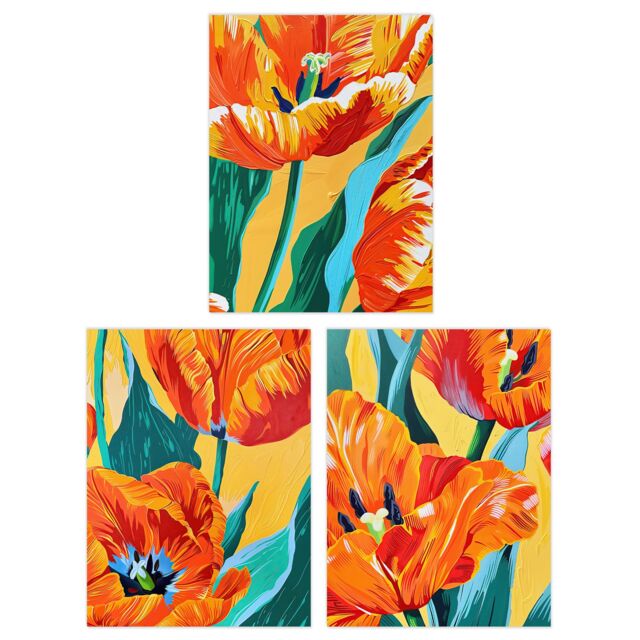 Wee Blue Coo Set of 3 Prints Tulips & Amsterdam Lush Orange Bright Wall Art - Size: A4 - image 1