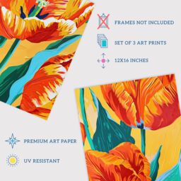 Wee Blue Coo Set of 3 Prints Tulips & Amsterdam Lush Orange Bright Wall Art - Size: A4 - thumbnail 4