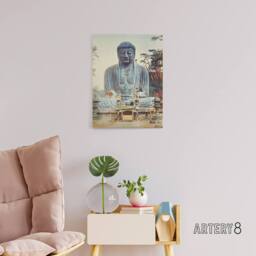 "Artery8 The Bronze Buddha at Kamakura Canvas Wall Art Print Kazumasa in Blue - Size: W18"" x H24""" - thumbnail 3