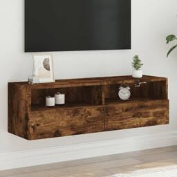Berkfield Home TV Wall Cabinet Smoked Oak 100x30x30 cm Engineered Wood in Brown - Size: 100 x 30 x 30 cm - thumbnail 2
