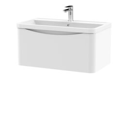 Balterley Bathroom Wall Hung 1 Drawer Vanity & Polymarble Basin, White, 800mm in White - thumbnail 1