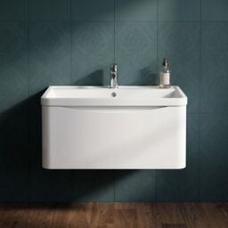 Balterley Bathroom Wall Hung 1 Drawer Vanity & Polymarble Basin, White, 800mm in White - thumbnail 9