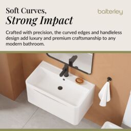 Balterley Bathroom Wall Hung 1 Drawer Vanity & Polymarble Basin, White, 800mm in White - thumbnail 6