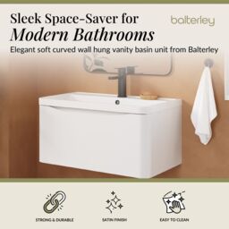 Balterley Bathroom Wall Hung 1 Drawer Vanity & Polymarble Basin, White, 800mm in White - thumbnail 3