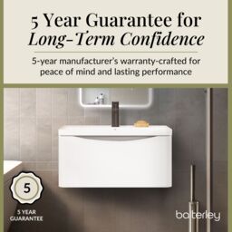 Balterley Bathroom Wall Hung 1 Drawer Vanity & Polymarble Basin, White, 800mm in White - thumbnail 4