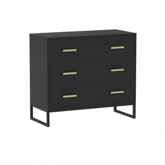 Melody Maison Black 3 Drawer Chest Of Drawers - Luna Black Range - image 1
