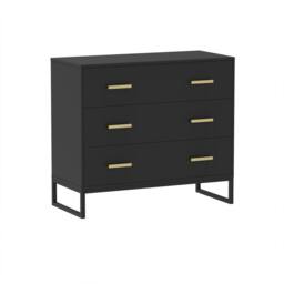 Melody Maison Black 3 Drawer Chest Of Drawers - Luna Black Range - thumbnail 1