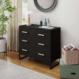 Melody Maison Black 3 Drawer Chest Of Drawers - Luna Black Range - thumbnail 6