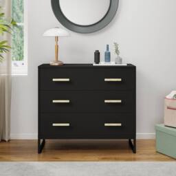Melody Maison Black 3 Drawer Chest Of Drawers - Luna Black Range - thumbnail 5