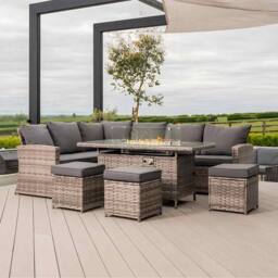 Furniture Maxi Rosen 9 Seater Fire Pit Rattan Garden Furniture Corner Dining Sofa Set in Grey - thumbnail 4