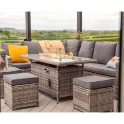 Furniture Maxi Rosen 9 Seater Fire Pit Rattan Garden Furniture Corner Dining Sofa Set in Grey - thumbnail 5