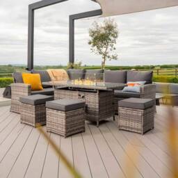 Furniture Maxi Rosen 9 Seater Fire Pit Rattan Garden Furniture Corner Dining Sofa Set in Grey - thumbnail 2