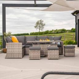 Furniture Maxi Rosen 9 Seater Fire Pit Rattan Garden Furniture Corner Dining Sofa Set in Grey - thumbnail 3