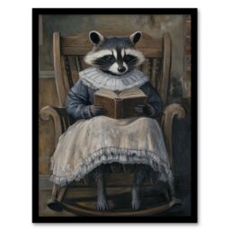 "Artery8 Raccoon Reading Bedtime Story on Rocking Chair Framed Art Print in Brown - Size: W12"" x H16""" - thumbnail 1