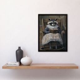 "Artery8 Raccoon Reading Bedtime Story on Rocking Chair Framed Art Print in Brown - Size: W12"" x H16""" - thumbnail 4