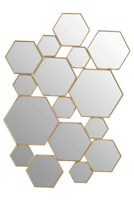 Orsina Gold Finish Wall Mirror, Stylish Hexagonal Design Accent Mirror For Decor, Functional Geometric New Mirror - image 1