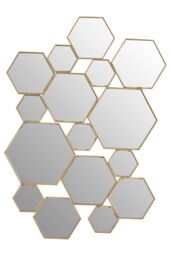 Orsina Gold Finish Wall Mirror, Stylish Hexagonal Design Accent Mirror For Decor, Functional Geometric New Mirror