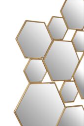Orsina Gold Finish Wall Mirror, Stylish Hexagonal Design Accent Mirror For Decor, Functional Geometric New Mirror - thumbnail 3