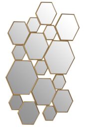 Orsina Gold Finish Wall Mirror, Stylish Hexagonal Design Accent Mirror For Decor, Functional Geometric New Mirror - thumbnail 2