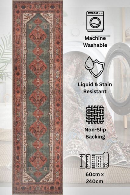 Kukoon Washable Runner Rug Terracotta Beige Long Hallway Carpet Mat 80cm x 300cm - Size: 80 cm x 300 cm - image 1