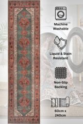 Kukoon Washable Runner Rug Terracotta Beige Long Hallway Carpet Mat 80cm x 300cm - Size: 80 cm x 300 cm - thumbnail 1