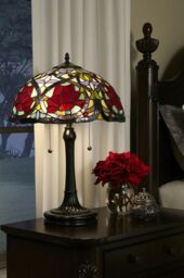 Loops 2 Bulb Twin Table Lamp Tiffany Style Glass Art Nouveau Vintage Bronze E27 60W in Clear - thumbnail 2