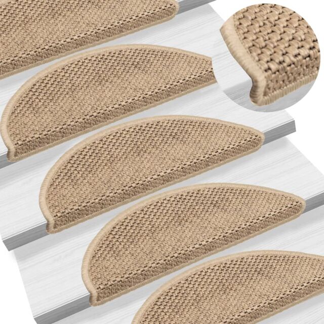 Berkfield Home Stair Mats Self-adhesive Sisal-Look 15 pcs 56x17x3 cm Sand in Beige - Size: Medium - image 1