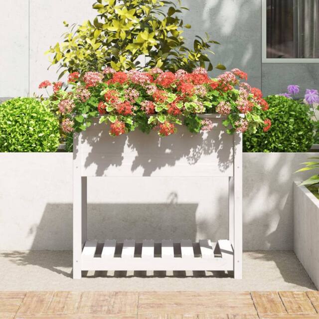 Berkfield Home Planter with Shelf White 82.5x54x81 cm Solid Wood Pine - image 1