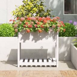 Berkfield Home Planter with Shelf White 82.5x54x81 cm Solid Wood Pine - thumbnail 1