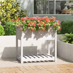 Berkfield Home Planter with Shelf White 82.5x54x81 cm Solid Wood Pine - thumbnail 2