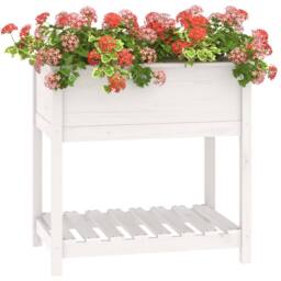 Berkfield Home Planter with Shelf White 82.5x54x81 cm Solid Wood Pine - thumbnail 4