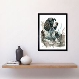 "Artery8 Wall Art Print English Springer Spaniel Dog Lying in Field Modern Watercolour Art Framed in Black - Size: W12"" x H16""" - thumbnail 2