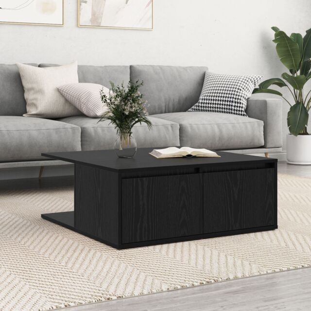 Berkfield Home Coffee Table Black oak 80 x 80 x 31 cm Engineered wood - image 1