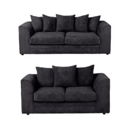 LUXURY LIFE Dylan Jumbo Cord Fabric Sofa Set in Black