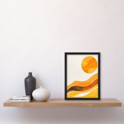 Artery8 Abstract Yellow Orange Sun Landscape Painting Framed Art Print - Size: A4 - thumbnail 4