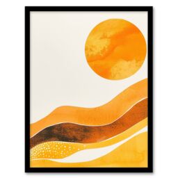 Artery8 Abstract Yellow Orange Sun Landscape Painting Framed Art Print - Size: A4 - thumbnail 1