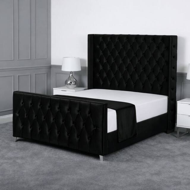 Living Comfort Bedz Seraphina Plush Velvet Upholstered Bed Slatted Base - 48Inch Headboard in Black - Size: King - image 1