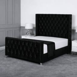 Living Comfort Bedz Seraphina Plush Velvet Upholstered Bed Slatted Base - 48Inch Headboard in Black - Size: King - thumbnail 1