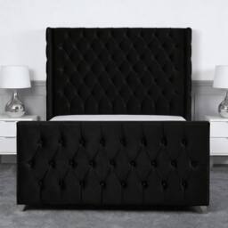 Living Comfort Bedz Seraphina Plush Velvet Upholstered Bed Slatted Base - 48Inch Headboard in Black - Size: King - thumbnail 2