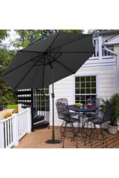Living and Home 3M Large Rotating Patio Parasol for Outdoor Sunshade and Rain with Floral-Pattern Base in Black - thumbnail 3