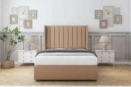 "Sloomy Falcon Dumfries Divan Base 2 Drawers Foot-End-54"" Wingback Headboard in Light Brown - Size: Small Double" - thumbnail 2