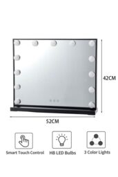Living and Home 3 Color Light Modes Hollywood Vanity Mirror With Smart Touch Screen and Memory Function in Black - thumbnail 6