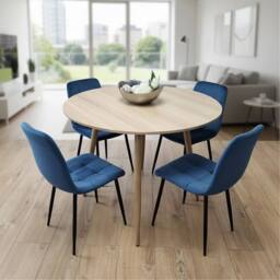 KOSY KOALA Modern Round Dining Table Set With 4 Blue Velvet Chairs - thumbnail 1