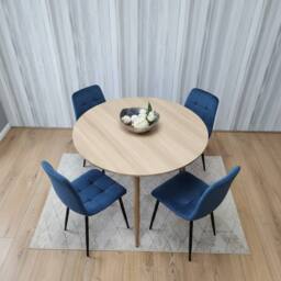 KOSY KOALA Modern Round Dining Table Set With 4 Blue Velvet Chairs - thumbnail 2