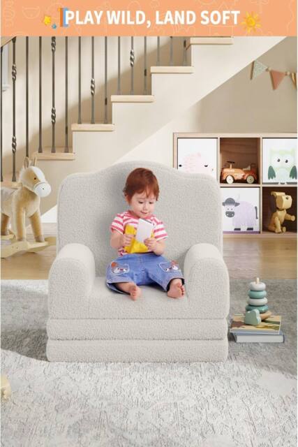 London Boutique Convertible Kids Couch Sofa Bed 2-in-1 Folding Toddler Couch Chair in White - image 1