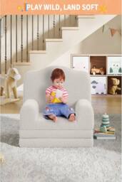 London Boutique Convertible Kids Couch Sofa Bed 2-in-1 Folding Toddler Couch Chair in White - thumbnail 1
