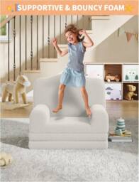 London Boutique Convertible Kids Couch Sofa Bed 2-in-1 Folding Toddler Couch Chair in White - thumbnail 6