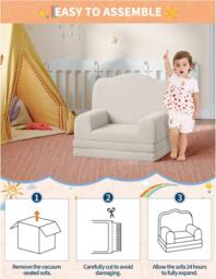 London Boutique Convertible Kids Couch Sofa Bed 2-in-1 Folding Toddler Couch Chair in White - thumbnail 5